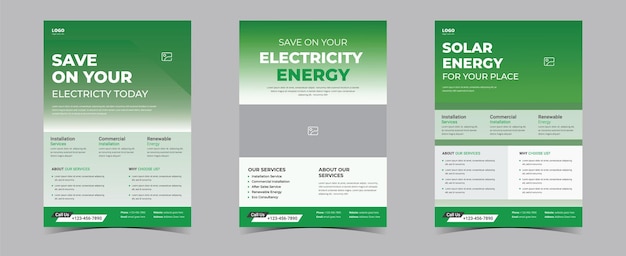 Trois affiches pour l'électricité et l'énergie avec les mots « électricité » en haut.