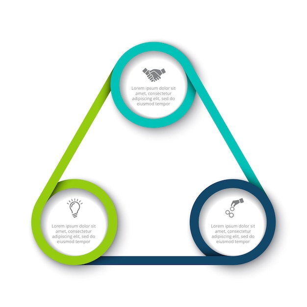 Vecteur trois anneaux sont disposés en forme de triangle. illustration de conception infographique vectorielle.