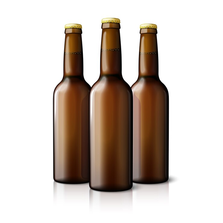 Vecteur trois bouteilles de bière réaliste marron vierge isolées.