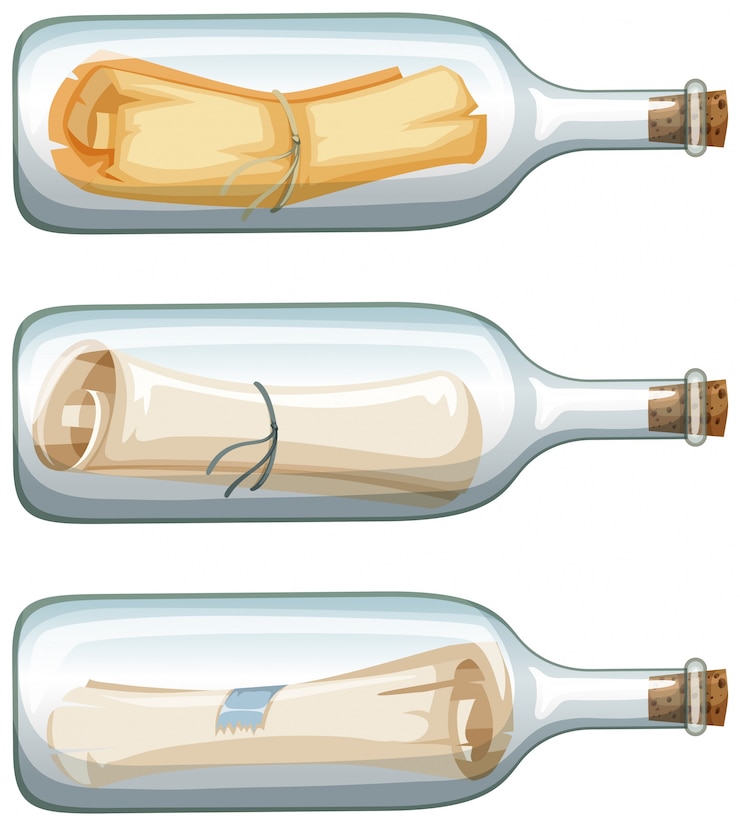 Vecteur trois bouteilles en verre avec un message
