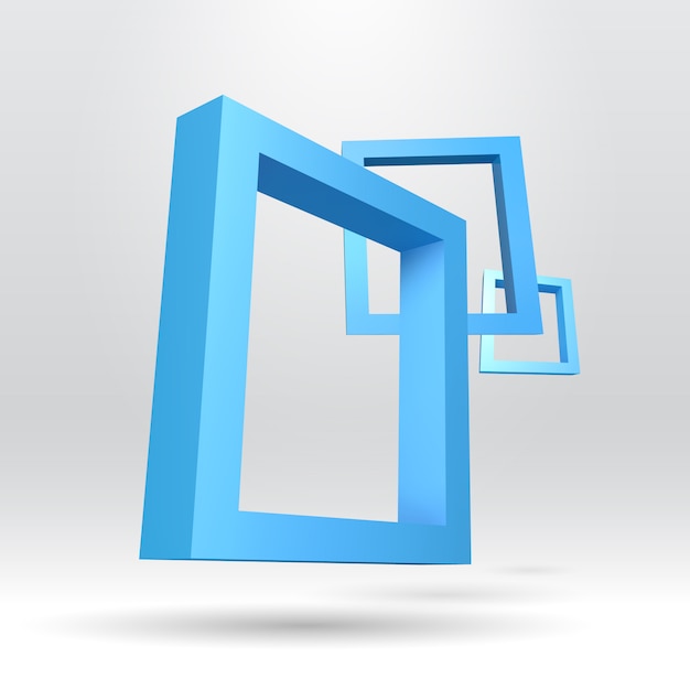 Trois cadres 3D rectangulaires bleus
