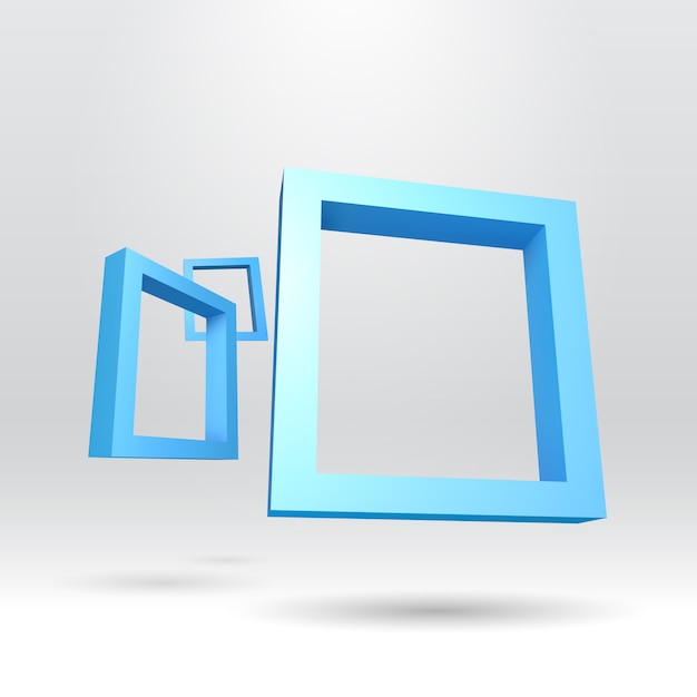 Trois Cadres 3d Rectangulaires Bleus