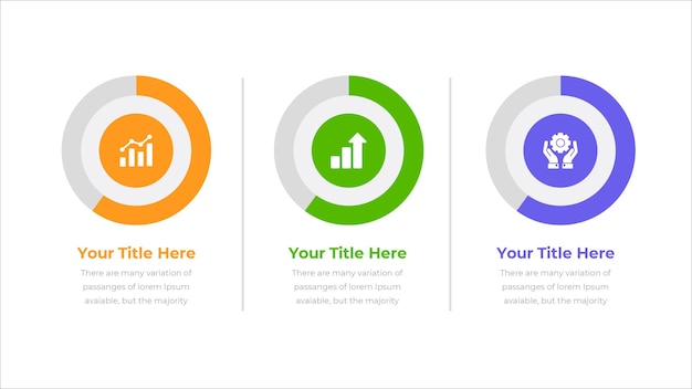 Trois cercles infographiques représentant différents aspects de l'entreprise