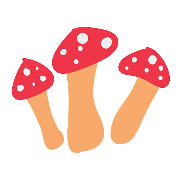 Vecteur trois champignons rouges avec une icône dessinée à la main