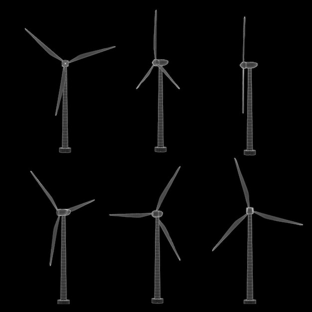 Trois éoliennes Ensemble D'images Vectorielles Concept énergie Naturelle