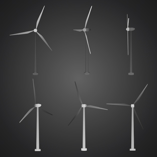 Trois éoliennes Ensemble d'images vectorielles Concept énergie naturelle