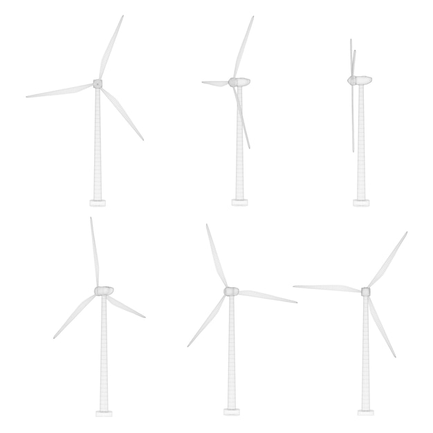 Trois éoliennes Ensemble D'images Vectorielles Concept énergie Naturelle