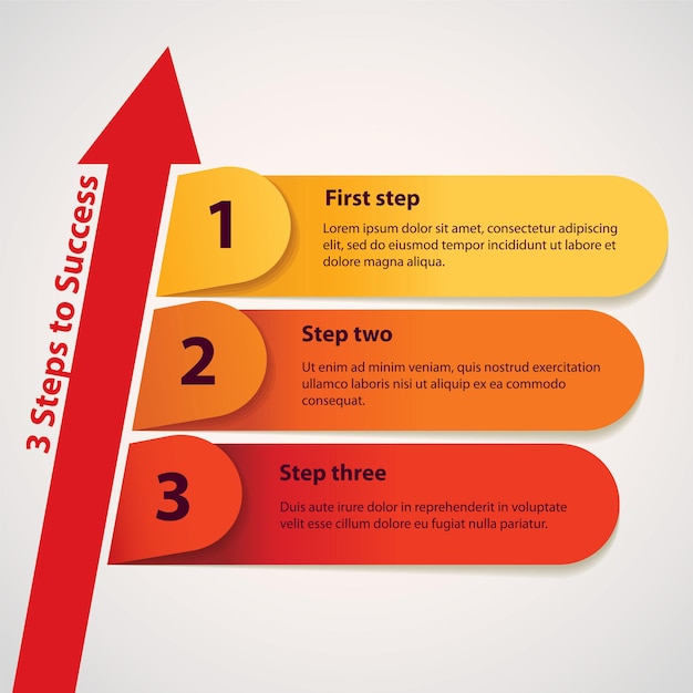 Trois étapes Pour Réussir Le Numéro De Séquence D'illustration Vectorielle Isolé Sur Fond Blanc