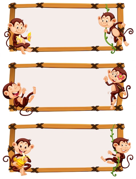 Vecteur trois frontières avec des singes mignons