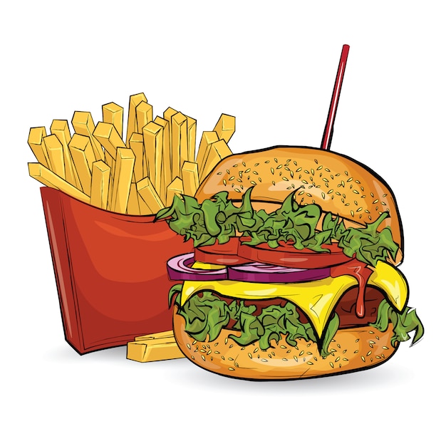 Trois hamburgers dans le style de croquis sur fond blanc.