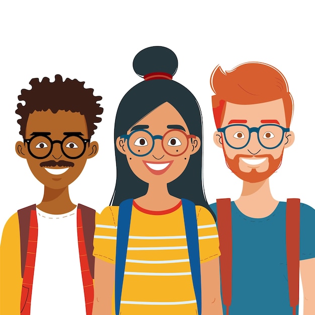Trois jeunes adultes souriants de différentes ethnies rassemblement amical tenue décontractée joyeuse