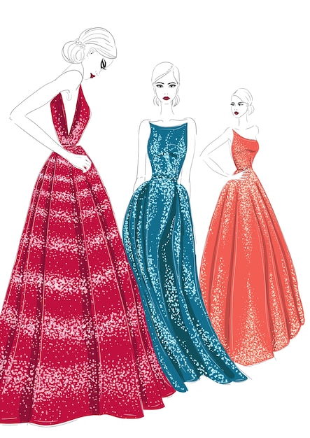 Trois Modèles En Robes Couture