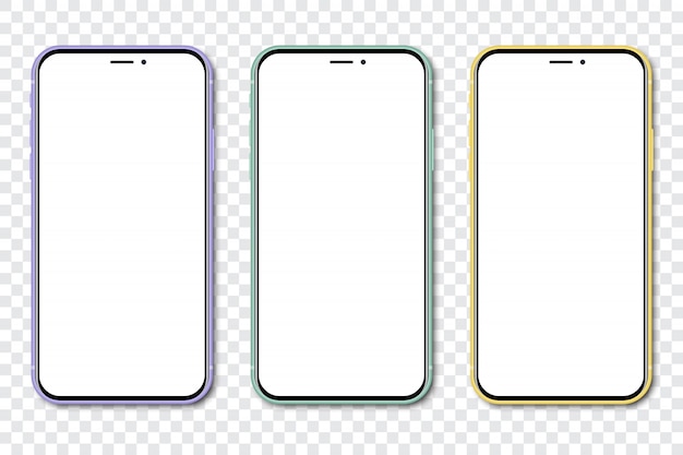 Trois Nouveau Smartphone Avec Un écran Vide Sur Un Transparent