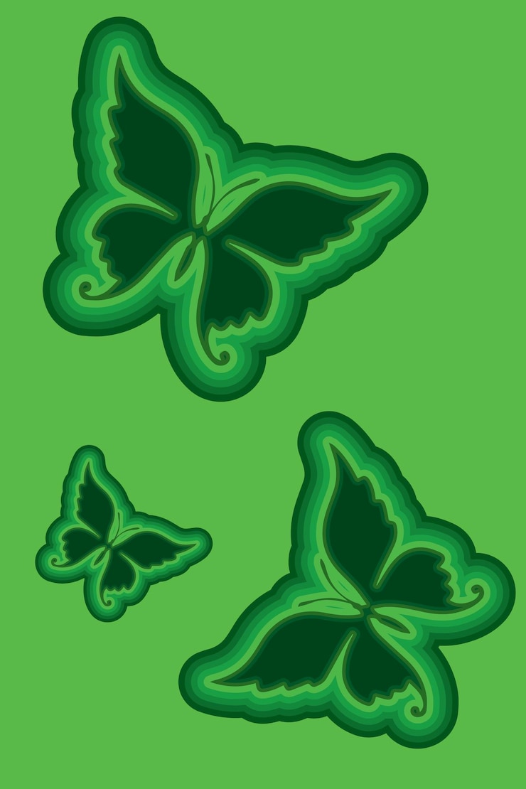 Vecteur trois papillons verts et blancs sur un fond vert