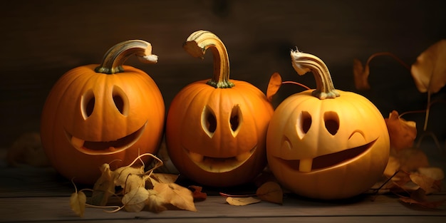 Vecteur trois petites citrouilles jackolantern avec une dent, une image d'halloween