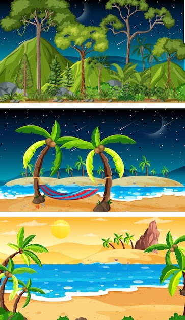 Trois scènes horizontales de nature différente