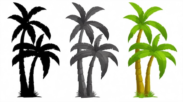 Trois types différents de palmiers sur fond blanc