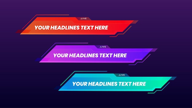 Troisième Modèle Vectoriel De Conception De Gradient Moderne Inférieur Ensemble De Bannières Et De Barres Tv Pour Les Nouvelles Et Le Sport
