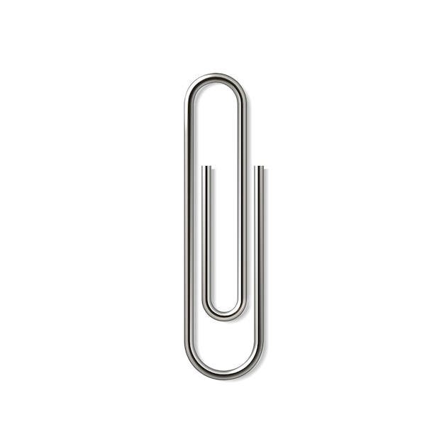 Trombone réaliste Attaches métalliques Fil torsadé pour relier des feuilles de documents et de notes Support en argent isolé Signe Web de pièce jointe Bloc-notes de fixation vectoriel avec pince à papeterie
