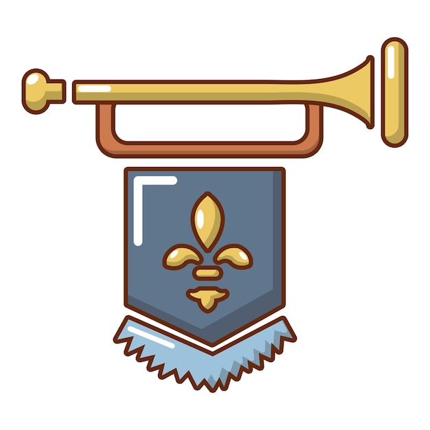 Vecteur trompette médiévale avec icône de drapeau illustration de dessin animé de trompette avec icône de vecteur de drapeau pour le web