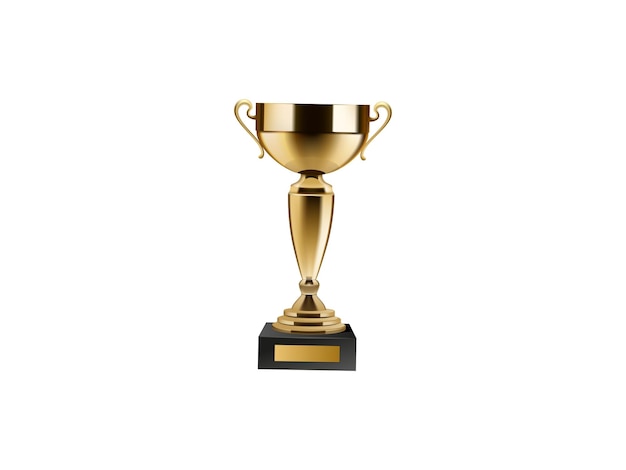 un trophée avec une base dorée et un fond blanc
