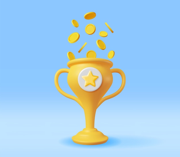 Trophée du champion d'or 3D avec des pièces d'or