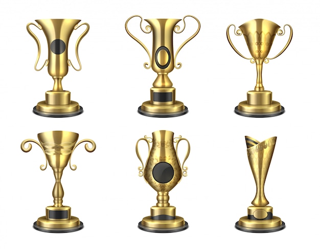 Trophée D'or. Coupe Isolée Réaliste, Modèles De Conception De Prix, Prix étoile Gagnant Du Concours 3d. Ensemble De Récompense De Chef D'or