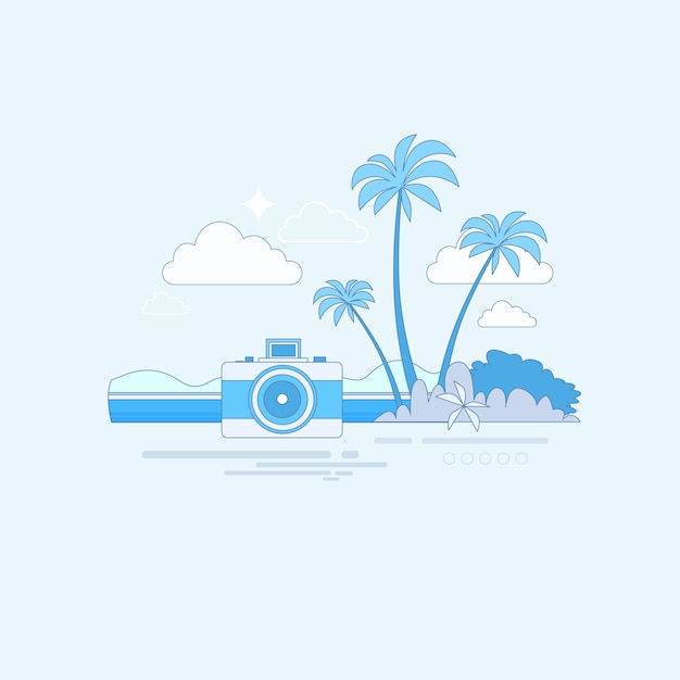 Tropical Beach Island Palm Tree Océan été Vacances Bannière Vector Illustration