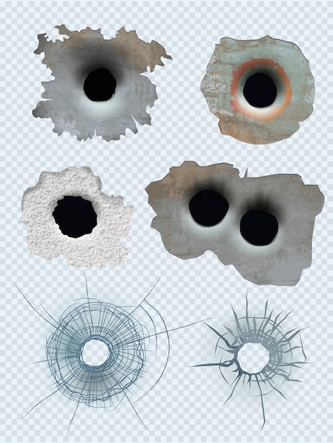 Trou De Cercle De Balle. La Balle Des Armes à Feu écrasées Marque Le Modèle Réaliste De Surface Endommagée. Crash De Verre D'illustration, Trou Cassé D'un Pistolet Ou D'une Arme