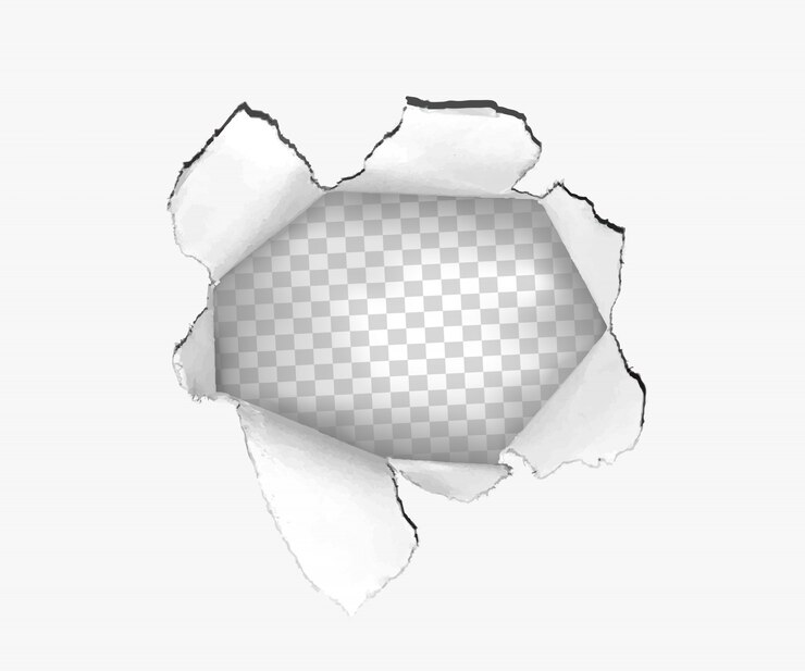 Trou déchiré en papier déchiré sur blanc