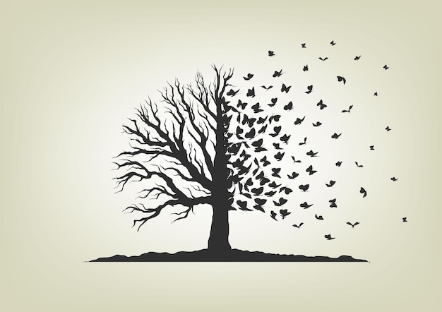 Troupeau d'oiseaux en vol sur une branche d'arbre.