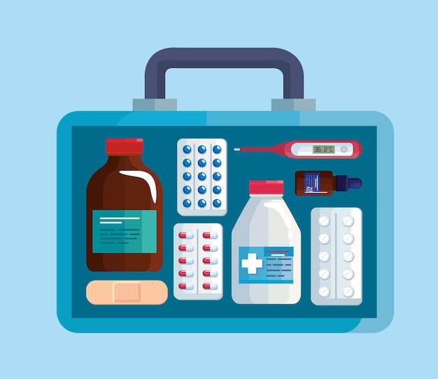 Vecteur trousse médicale avec médicament