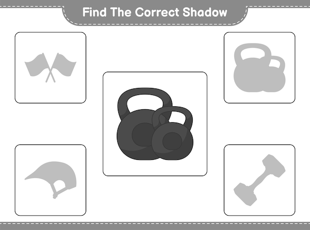 Trouver La Bonne Ombre. Trouver Et Faire Correspondre L'ombre Correcte De L'haltère. Jeu éducatif Pour Enfants