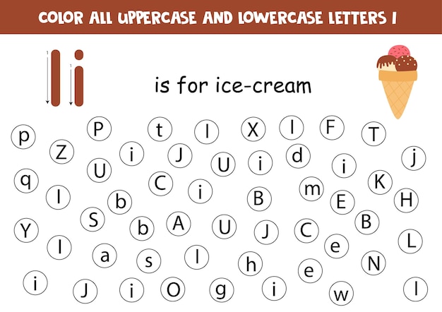 Trouver Et Colorier Toutes Les Lettres I Feuille De Travail Pédagogique Pour Apprendre L'alphabet