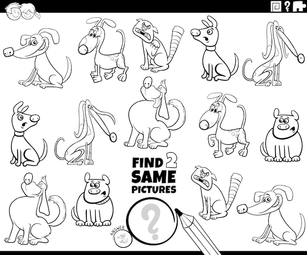 Trouver Deux Mêmes Coloriages De Jeu De Chiens De Dessin Animé