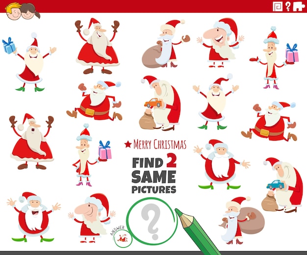trouver deux mêmes images tâche éducative avec les personnages de Noël du père Noël