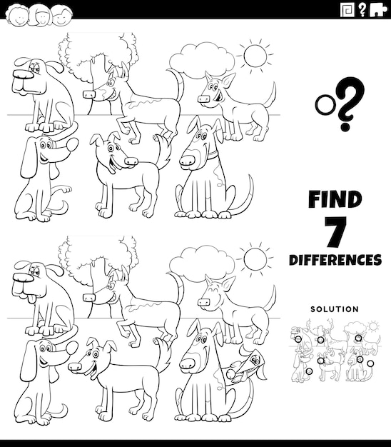 Trouver Les Différences Jeu éducatif Avec La Page De Livre De Coloriage Chiens