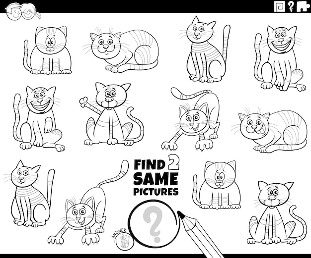 Trouver La Même Page De Coloriage De Tâche De Chats De Dessin Animé