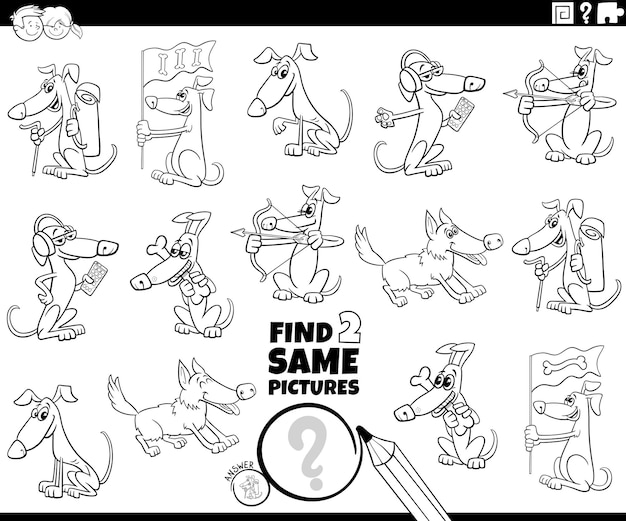 Trouver La Même Page De Coloriage De Tâche De Chiens De Dessin Animé