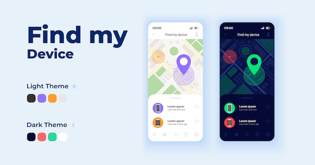Trouver mon ensemble de modèles d'interface de smartphone de dessin animé d'appareil