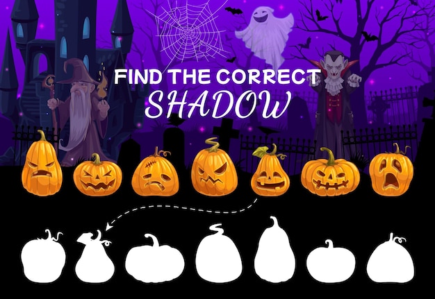 Trouver L'ombre Correcte Des Citrouilles D'halloween De Dessin Animé