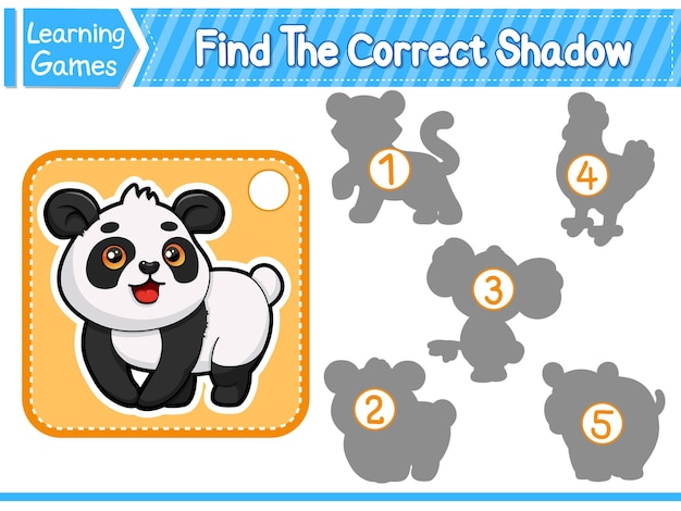 Trouver l'ombre correcte Trouver et faire correspondre l'ombre correcte du jeu éducatif Panda Kids Feuille de travail imprimable Illustration vectorielle