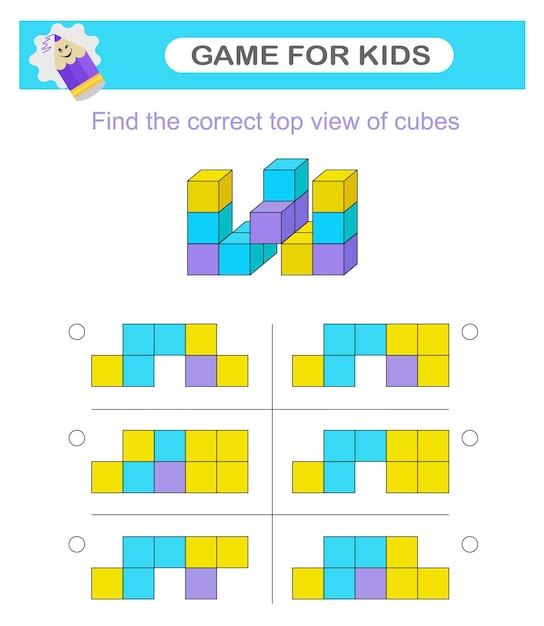 Trouver la vue supérieure correcte des cubes Jeu de logique Tâches d'attention pour enfants Test d'entraînement au QI