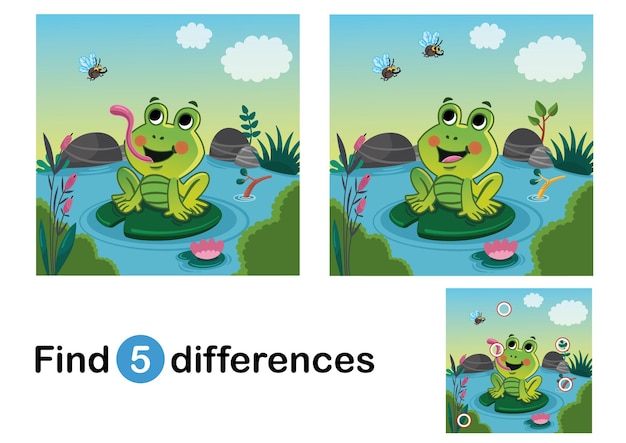 Trouvez 5 Différences Jeu éducatif Pour Les Enfants Une Grenouille Heureuse Dans La Nature