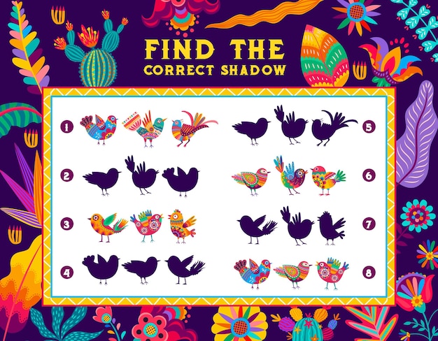 Trouvez Le Bon Jeu D'enfants D'ombre Avec Des Oiseaux Mexicains