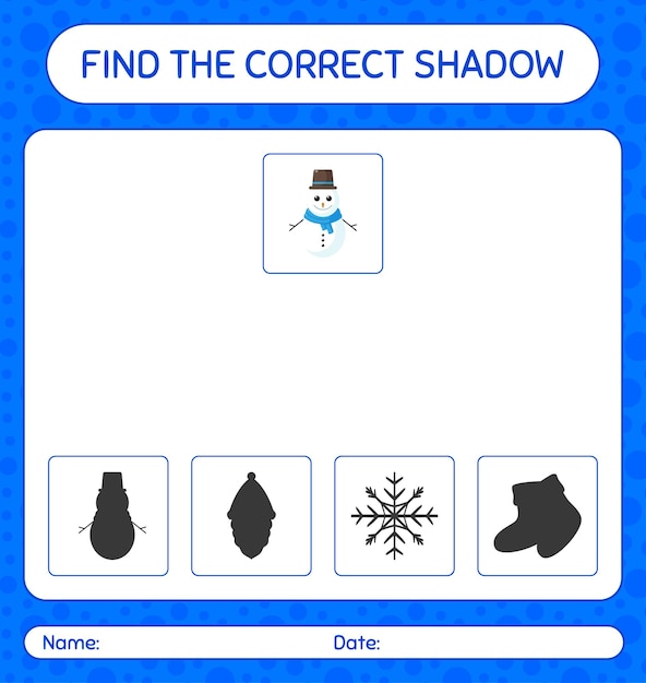 Trouvez Le Bon Jeu D'ombres Avec Bonhomme De Neige. Feuille De Travail Pour Les Enfants D'âge Préscolaire, Feuille D'activité Pour Enfants
