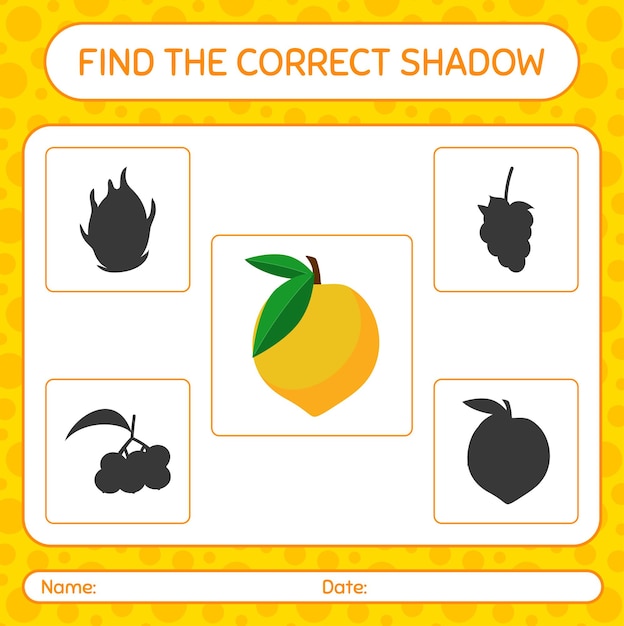 Trouvez Le Bon Jeu D'ombres Avec Des Fruits Aux œufs. Feuille De Travail Pour Les Enfants D'âge Préscolaire, Feuille D'activité Pour Enfants