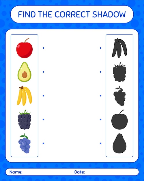 Trouvez Le Bon Jeu D'ombres Avec Des Fruits. Feuille De Travail Pour Les Enfants D'âge Préscolaire, Feuille D'activité Pour Enfants