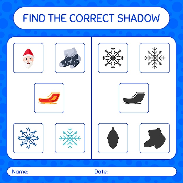 Trouvez Le Bon Jeu D'ombres Avec L'icône De Noël. Feuille De Travail Pour Les Enfants D'âge Préscolaire, Feuille D'activité Pour Enfants