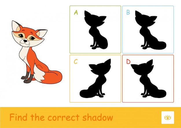 Trouvez le bon jeu d'ombres qui apprend aux enfants avec une illustration simple d'un renard et de quatre ombres de silhouette